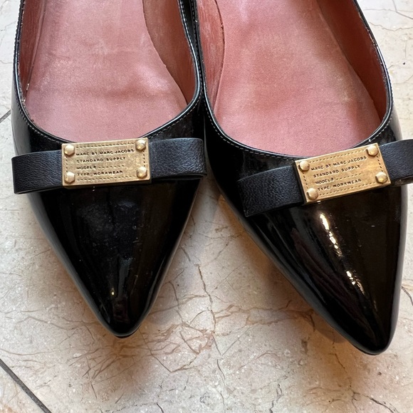 Marc Jacobs black leather ballet flats pointed toe - Picture 3 of 6
